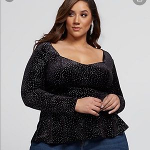 Plus size- velvet glitter peplum top